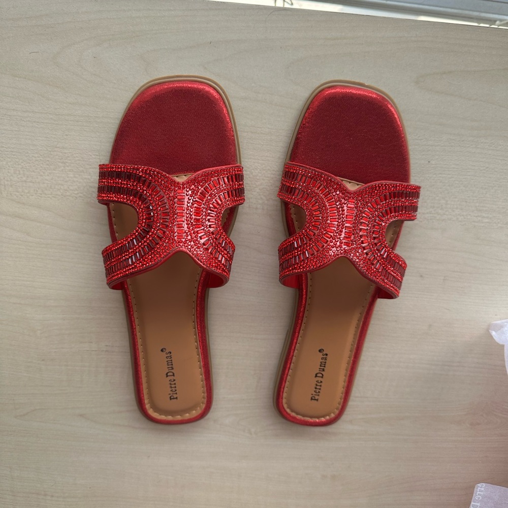 Pierre Dumas Red Slide Sandals with Woven Design